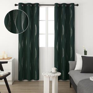 Wave-pattern Dark Blue Grommet Curtain Panel